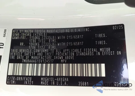 2025 Toyota Corolla Cross Le from USA, damaged, VIN 7MUBAAAG1SV124517